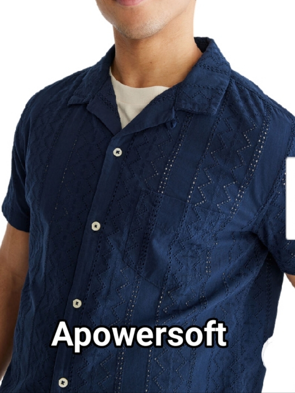 Aeropostale Blue Geometric Textured Short Sleeve Button Front Shirt Size Large